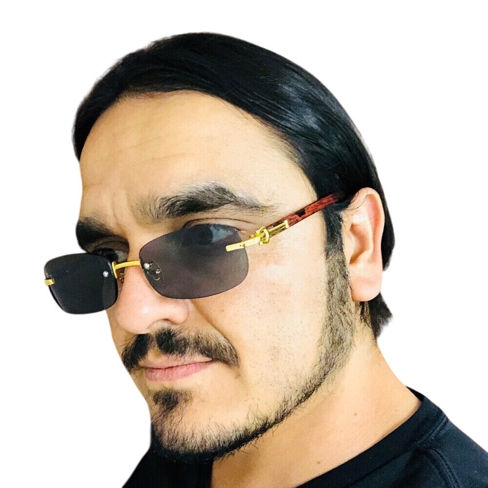 Men Sunglasses Men Rectangle Hip Hop Wood Arms Dark Black Lens Retro Classic New